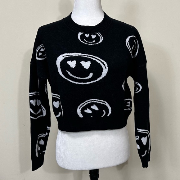 NEW dreamers by debut Viscose Black White Dolman Sleeves Smileys Pullover Top L - Picture 3 of 16